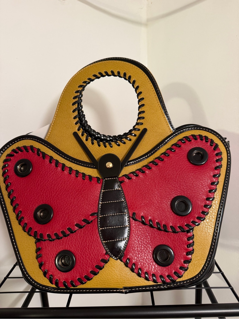 Yellow & Red Butterfly Accent Handbag